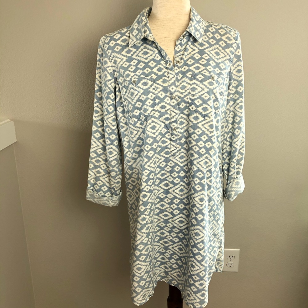 Lucky Brand Ikat Chambray Shirt Dress Size M